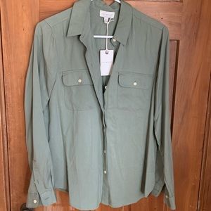 Relaxed Army Green Button Up